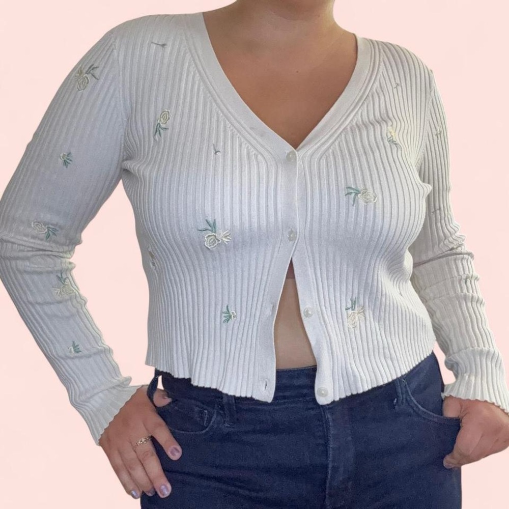 H&M Cream Floral Embroidered Cardigan